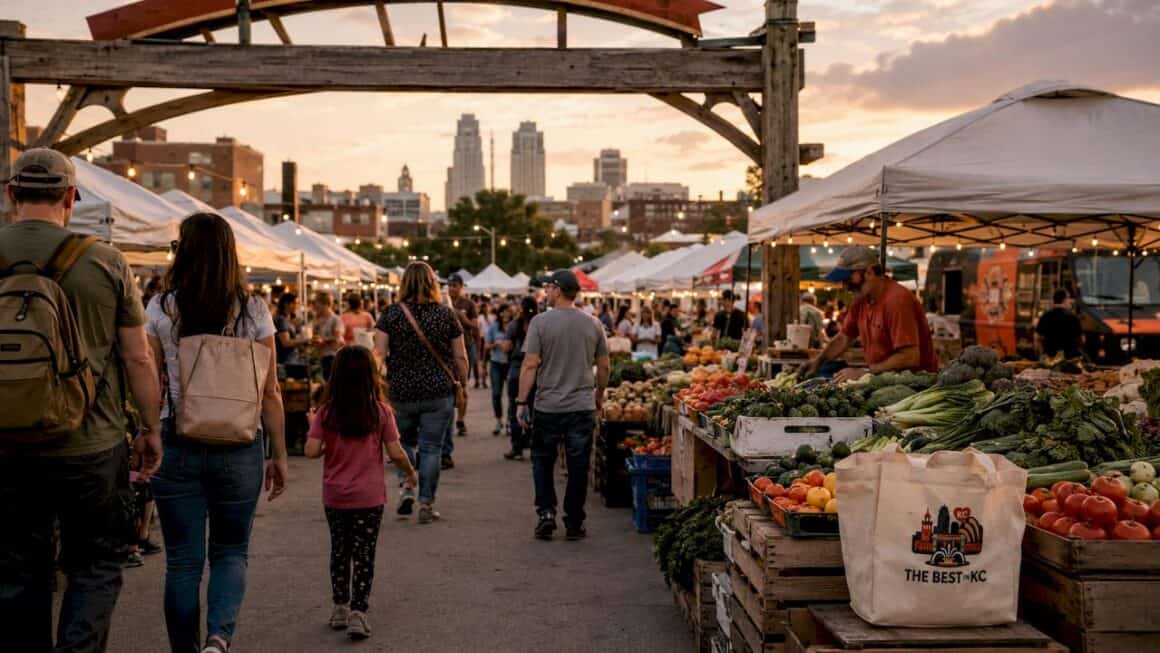 Busy Kansas City City Market with fresh local produce