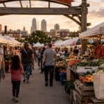 Busy Kansas City City Market with fresh local produce
