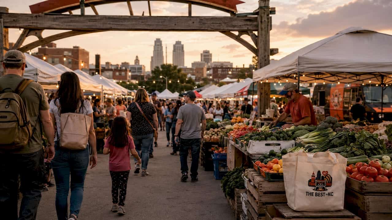 Busy Kansas City City Market with fresh local produce