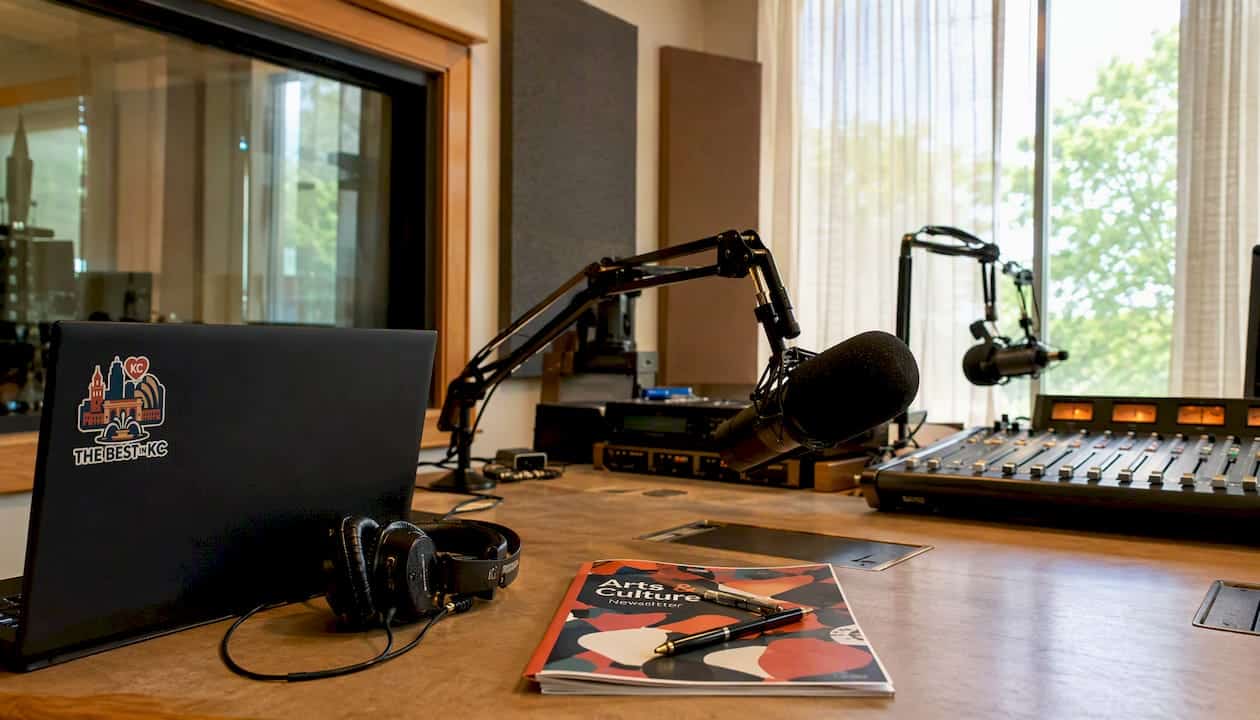 Inside KCUR radio studio equipment