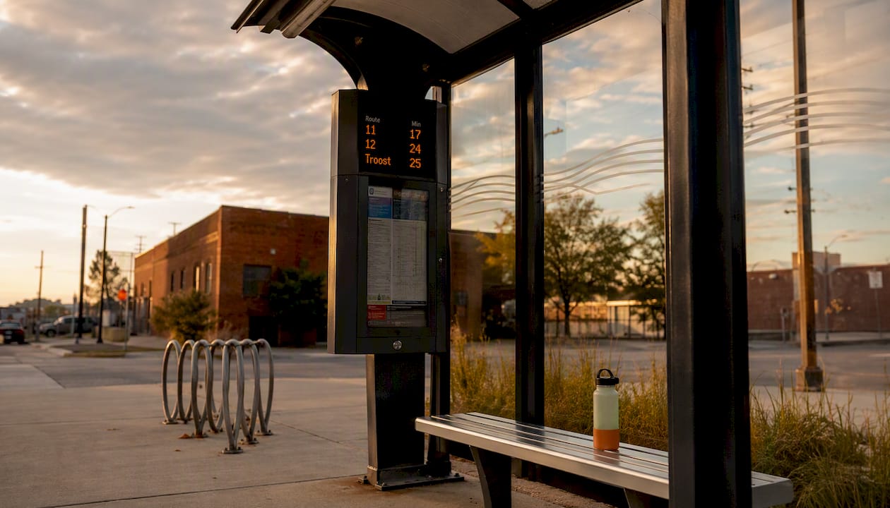Bus stop shelter with countdown display
