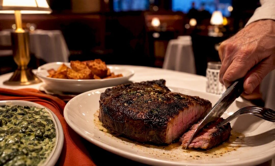 Grilled steak with classic steakhouse sides