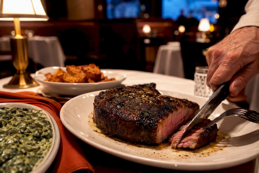 Grilled steak with classic steakhouse sides