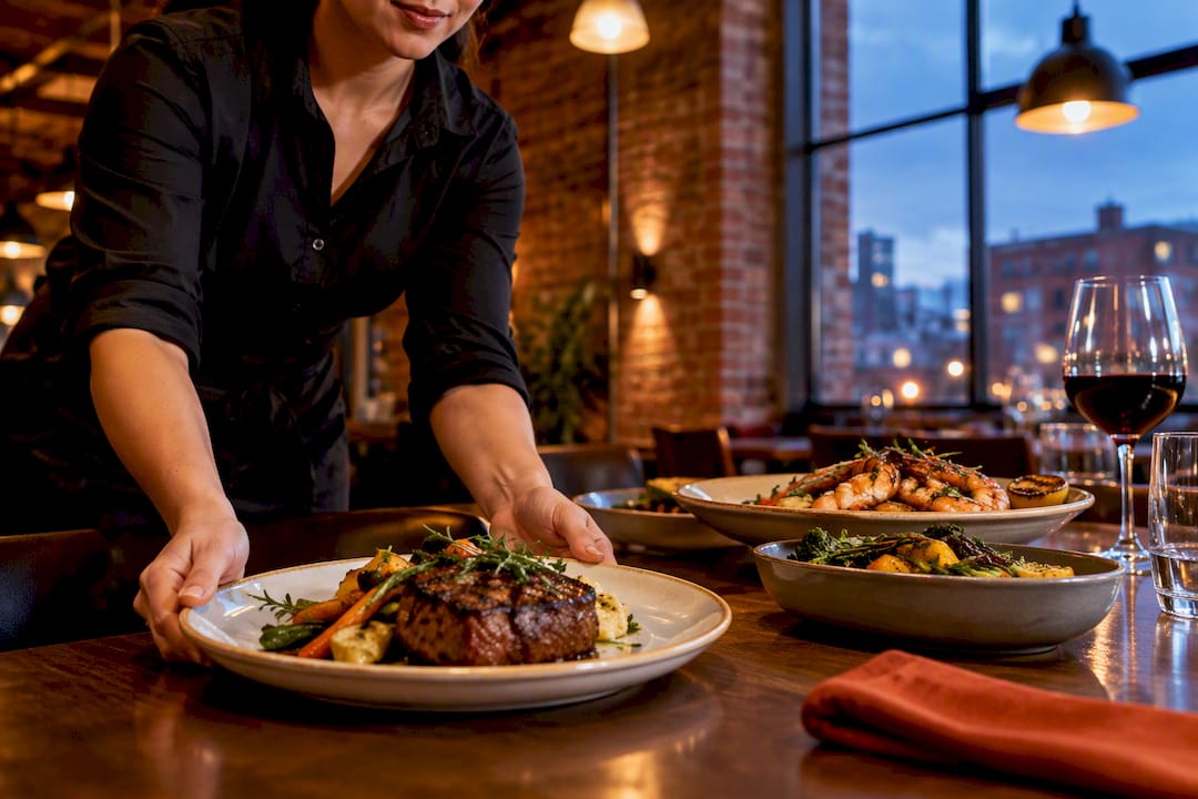 Shared dinner inside Crossroads restaurant