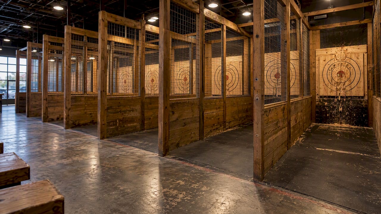 Several adjacent axe throwing lanes